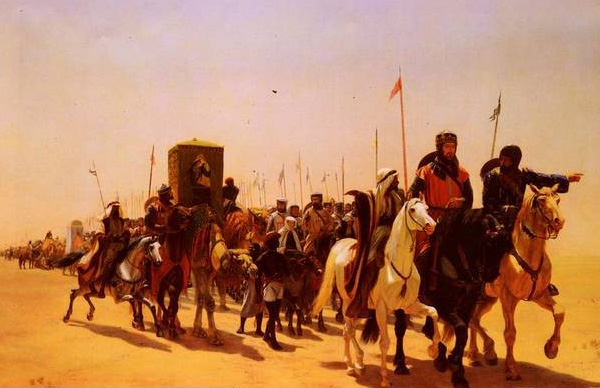 Esta pintura del rey Ricardo, de Inglaterra, con sus tropas y demás peregrinos, marchando por las tierras del Próximo Oriente en una de las cruzadas de la Edad Media ilustra la Página de imágenes en PDF para la Parte 2, del Capítulo Uno, del comentario sobre Apocalipsis, en apocalipsis.com.