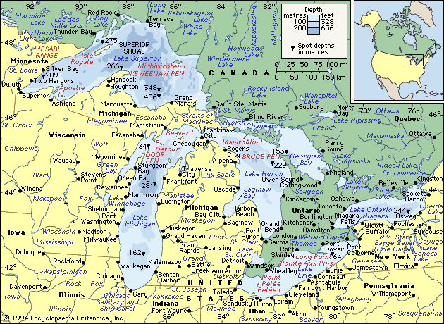Los Grandes Lagos entre Estados Unidos de América y Canadá -enorme fuente de agua dulce en el planeta Tierra.
